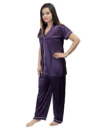 ANSH COLLECTION Women's Satin 2 Pcs Night Suit Set (1 Shirt, 1 Pyjama)-; [Satin-Ns]-thumb2