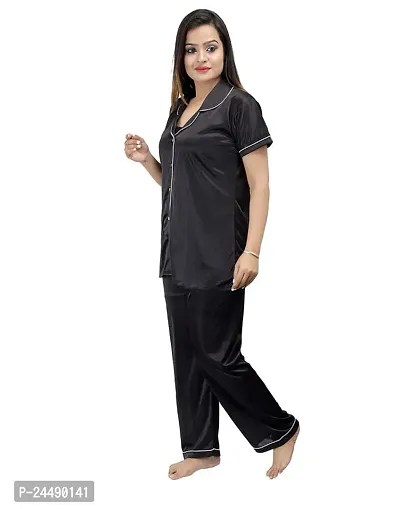 Ansh Collection Women's Satin 2 Pcs Night Suit Set (1 Shirt, 1 Pyjama)-; [Satin-5-Ns]-thumb3