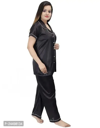 Ansh Collection Women's Satin 2 Pcs Night Suit Set (1 Shirt, 1 Pyjama)-; [Satin-4-Ns]-thumb2