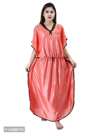 ANSH COLLECTION Women's Satin Solid Kaftan Maxi Nighty; [Satin-Kaptan-]-thumb0