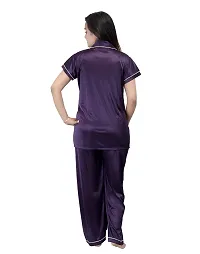 ANSH COLLECTION Women's Satin 2 Pcs Night Suit Set (1 Shirt, 1 Pyjama), Purple (Free Size); [FBA-Satin-Purple-Ns]-thumb3