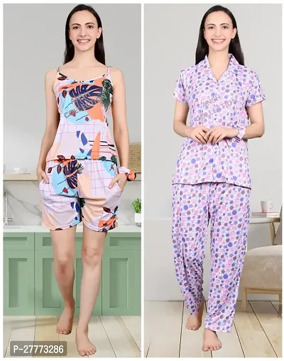 Stylish Multicoloured Cotton Blend Printed Lounge Set For Women Pack Of 2
