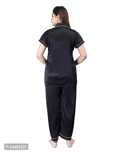 ANSH COLLECTION Women's Satin 4 Pcs Night Suit Set (1 Shirt, 1 Pyjama, 1 Short, 1 Eye Mask), Black (Free Size); [FBA-Satin-Black-I-Mask]-thumb3