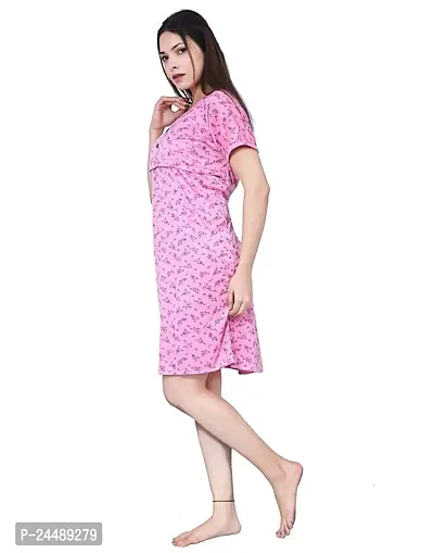 Ansh Collection Women's Hosiery Cotton Knee Length Nursing, Feeding, Maternity Nighty with Zip Opening at Bust ; [Hosiery-2-Feeding-Short]-thumb5