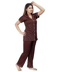 ANSH COLLECTION Women's Satin Printed 2 Pcs Night Suit (1 Shirt, 1 Pyjama) -; [Satin-Print-Dot-]-thumb2