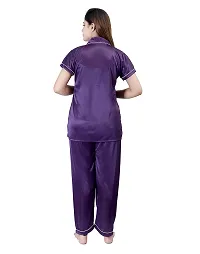 ANSH COLLECTION Women's Satin 4 Pcs Night Suit Set (1 Shirt, 1 Pyjama, 1 Short, 1 Eye Mask), Purple (Free Size); [FBA-Satin-Purple-I-Mask]-thumb2