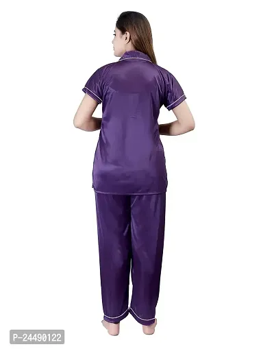 ANSH COLLECTION Women's Satin 4 Pcs Night Suit Set (1 Shirt, 1 Pyjama, 1 Short, 1 Eye Mask), Purple (Free Size); [FBA-Satin-Purple-I-Mask]-thumb3