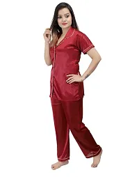 Ansh Collection Women's Satin 2 Pcs Night Suit Set (1 Shirt, 1 Pyjama)-; [Satin-2-Ns]-thumb1