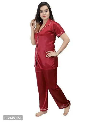 Ansh Collection Women's Satin 2 Pcs Night Suit Set (1 Shirt, 1 Pyjama)-; [Satin-2-Ns]-thumb2