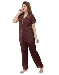 ANSH COLLECTION Women's Satin Printed 2 Pcs Night Suit (1 Shirt, 1 Pyjama) -; [Satin-Print-Dot-]-thumb1