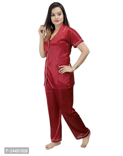 Ansh Collection Women's Satin 2 Pcs Night Suit Set (1 Shirt, 1 Pyjama)-; [Satin-5-Ns]-thumb2