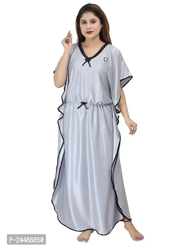 ANSH COLLECTION Women's Satin Solid Kaftan Maxi Nighty; [Satin-Kaptan-]-thumb0