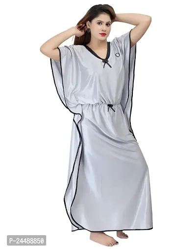 ANSH COLLECTION Women's Satin Solid Kaftan Maxi Nighty; [Satin-Kaptan-]-thumb3