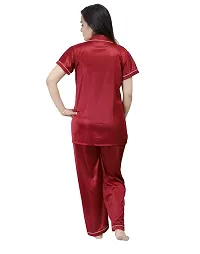 ANSH COLLECTION Women's Satin 2 Pcs Night Suit Set (1 Shirt, 1 Pyjama), Maroon (Free Size); [FBA-Satin-Marron-Ns]-thumb3