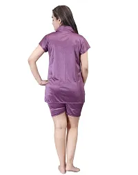 Ansh Collection Women's Satin 2 Pcs Night Suit Set (1 Shirt, 1 Shorts); [Satin-3-Short-]-thumb3