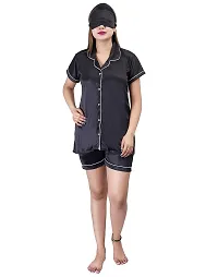 ANSH COLLECTION Women's Satin 4 Pcs Night Suit Set (1 Shirt, 1 Pyjama, 1 Short, 1 Eye Mask), Black (Free Size); [FBA-Satin-Black-I-Mask]-thumb3