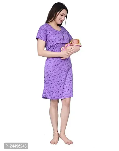Ansh Collection Women's Hosiery Cotton Knee Length Nursing, Feeding, Maternity Nighty with Zip Opening at Bust ; [Hosiery-3-Feeding-Short]-thumb0