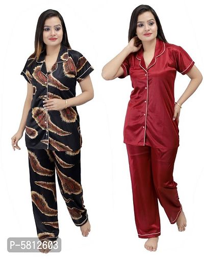 WOMENS ATTRACTIVE SATIN NIGHT SUIT COMBO