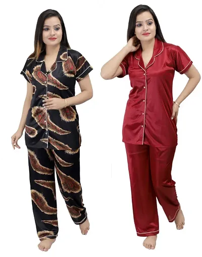Trendy Printed Satin Nightsuit for Women