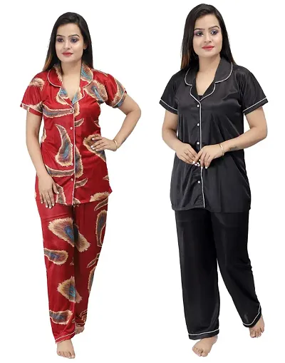 Trendy Printed Satin Nightsuit for Women