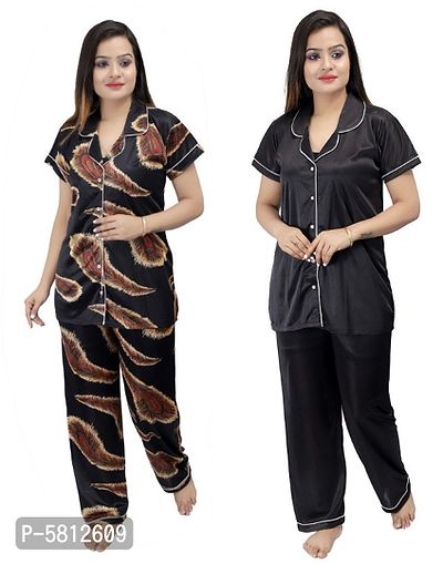 WOMEN'S ATTRACTIVE SATIN NIGHT SUIT COMBO-thumb0