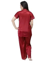 Fashionable Attractive Red Satin Night Shirt with Pyjama For Women-thumb2