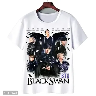 Round Neck Style BTS BlackSwan Printed Tshirt Boys and Girls White