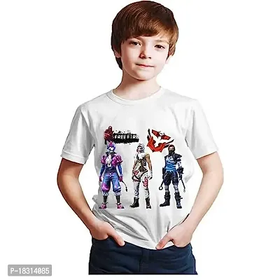 BBF Customized Designed Printed Round Neck Half Sleeve Three Characters Printed T-Shirts for Kids, Boys and Girls (White) (7-8 Years)