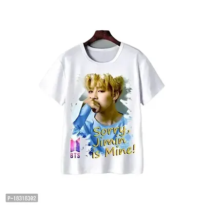 Round Neck Style Btsl Sorry Jimin is Mine Printed Tshirt Boys and Girls