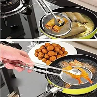 Stainless Steel Snack Fryer Filter Spoon with Clip Multi-Functional Oil Mesh Colander Kitchen Serving Tongs (Pack of 1)-thumb3