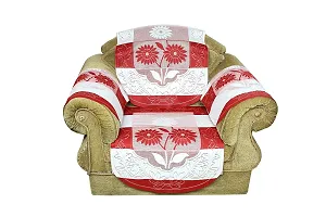 LUXURY CRAFTS Polycotton Net 5 Seater Sofa and Chair Cover with 6 Pieces Arms Cover (Standard, Red)-thumb2