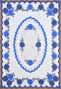 LUXURY CRAFTS Floral Attractive Design 4 Seater Center Table Cover (40x60 inches) (White  Blue)-thumb1