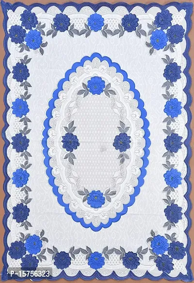 LUXURY CRAFTS Floral Attractive Design 4 Seater Center Table Cover (40x60 inches) (White  Blue)-thumb2