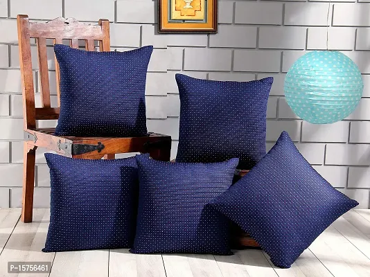 Luxury Crafts Luxurious Polyester Polka Dotted Cushion Cover Set - 16x16 inches (Pack of 5) (Blue)