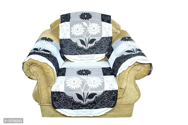 LUXURY CRAFTS Poly Cotton Net printed 5 Seater Sofa and Chair Cover Set with 6 Arms Cover (Black, Standard Size) -12 Pieces-thumb5