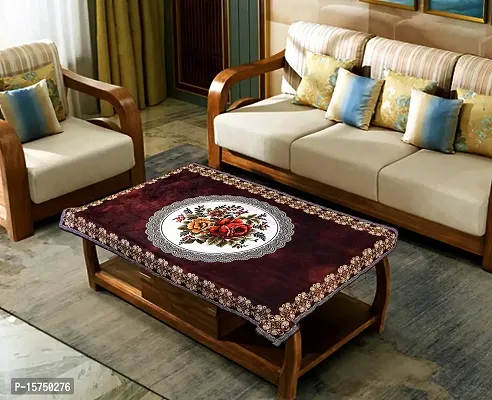 LUXURY CRAFTS Luxurious Attractive Design Velvet Printed 4 Seater Center Table Cover (Coffee)-thumb0