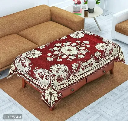 LUXURY CRAFTS Luxurious Attractive Design Chenille 4 Seater Center Table Cover (Maroon)-thumb0