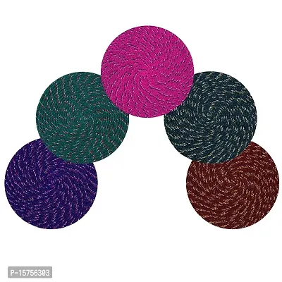 LUXURY CRAFTS Cotton Weaved Reversible Round Door Mat for Home Entrance or Outdoor -Set of 5 (Multicolor, Size- 40 X 40 cms)-thumb0