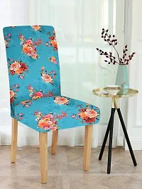 LUXURY CRAFTS? Floral Stretchable Printed Dining Chair Covers,Elastic Chair Seat Protector, Slipcovers,Chair Cover Floral(Sky Blue Floral)(Pack of 2)-thumb1