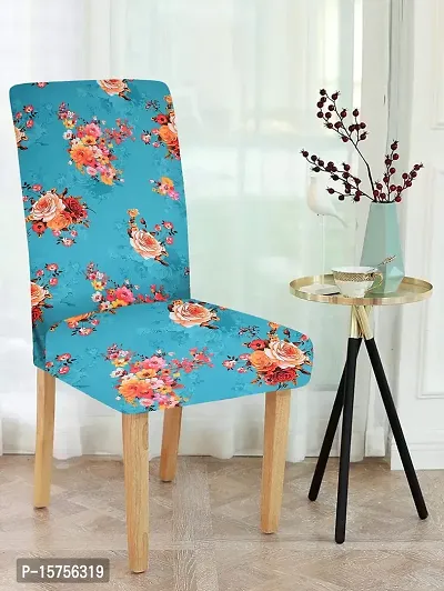 LUXURY CRAFTS? Floral Stretchable Printed Dining Chair Covers,Elastic Chair Seat Protector, Slipcovers,Chair Cover Floral(Sky Blue Floral)(Pack of 2)-thumb2