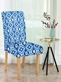 LUXURY CRAFTS? Floral Stretchable Printed Dining Chair Covers,Elastic Chair Seat Protector, Slipcovers,Chair Cover Floral(Sky Blue)(Pack of 2)-thumb1