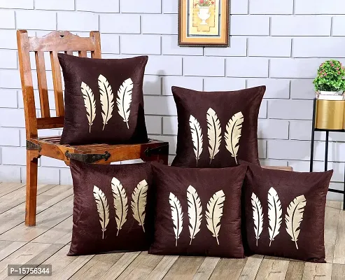 LUXURY CRAFTS Luxurious Velvet Super Soft Touch Gold Printed Cushion Cover Set - 16x16 inches (Pack of 5) (Coffee Color)