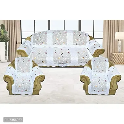 LUXURY CRAFTS 5 Seater Net Polyester Sofa and Chair Cover Set with 6 Pieces Arms Cover (Set of 12 Pieces) (White)-thumb0