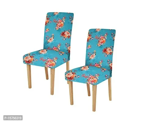 LUXURY CRAFTS? Floral Stretchable Printed Dining Chair Covers,Elastic Chair Seat Protector, Slipcovers,Chair Cover Floral(Sky Blue Floral)(Pack of 2)-thumb0