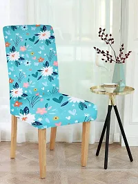 LUXURY CRAFTS? Floral Stretchable Printed Dining Chair Covers,Elastic Chair Seat Protector, Slipcovers,Chair Cover Floral(Sky Blue  White)(Pack of 2)-thumb1