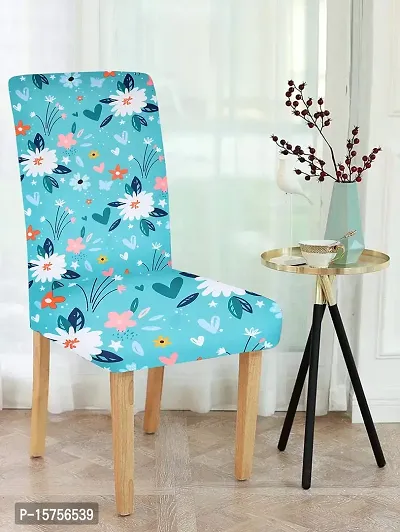 LUXURY CRAFTS? Floral Stretchable Printed Dining Chair Covers,Elastic Chair Seat Protector, Slipcovers,Chair Cover Floral(Sky Blue  White)(Pack of 2)-thumb2