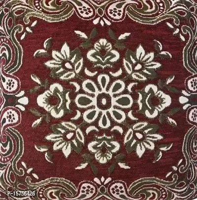 Luxury Crafts Chenille Floral Cushion Cover Set (16 x 16 Inches, Maroon) -5 Pieces-thumb2