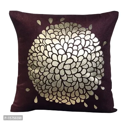 Luxury Crafts Luxurious Velvet Touch Golden Printed Cushion Cover Set - 16 x 16 Inches(Coffee)-thumb3