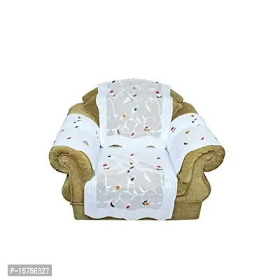 LUXURY CRAFTS 5 Seater Net Polyester Sofa and Chair Cover Set with 6 Pieces Arms Cover (Set of 12 Pieces) (White)-thumb2