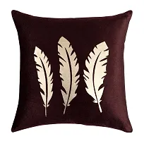 LUXURY CRAFTS Luxurious Velvet Super Soft Touch Gold Printed Cushion Cover Set - 16x16 inches (Pack of 5) (Coffee Color)-thumb1